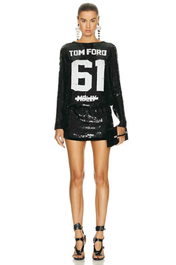 TOM FORD Sequins T-shirt Mini Dress in Black & White