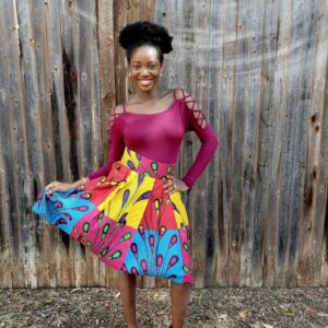 Tady Midi Skirt, African Ankara Knee Length Peplum Custom Made Skirt With Shash, Kente