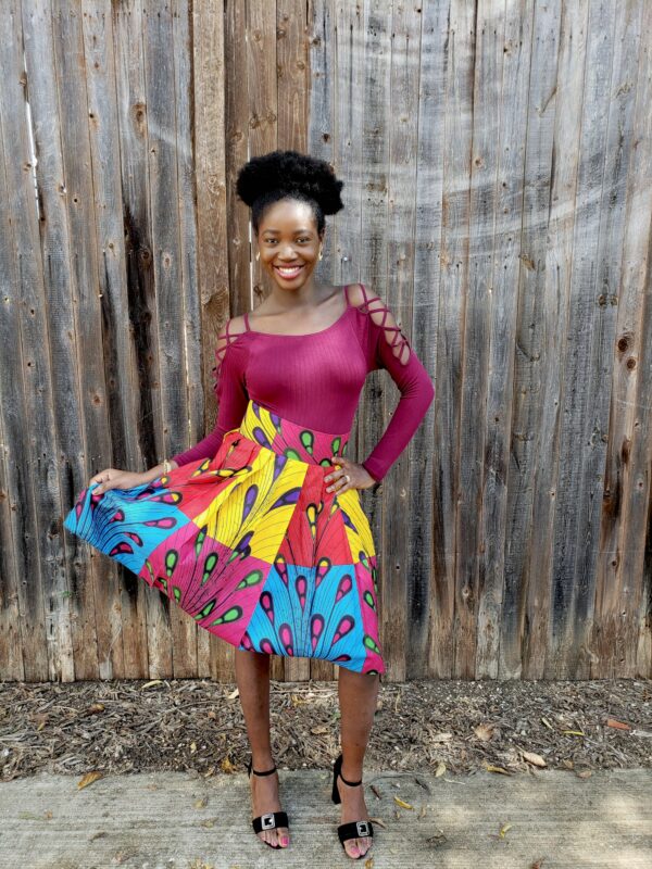 Tady Midi Skirt, African Ankara Knee Length Peplum Custom Made Skirt With Shash, Kente