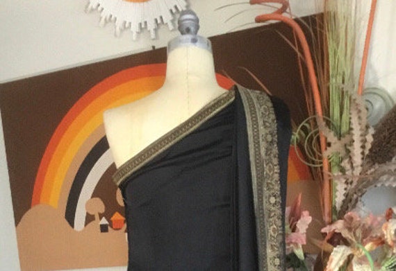 Tai Treasures Mumbai Vintage Black & Gold Silk Sari Dress