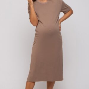 Taupe T-Shirt Maternity Midi Dress