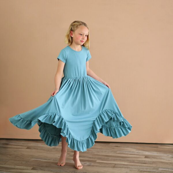 Teal Boho Dress - Long Ruffle High-Low Hem Full Skirt Red Turquoise Twirly