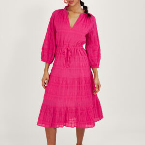 Textured Tiered Smock Dress Pink