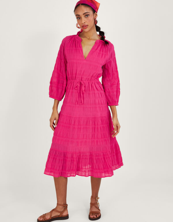 Textured Tiered Smock Dress Pink