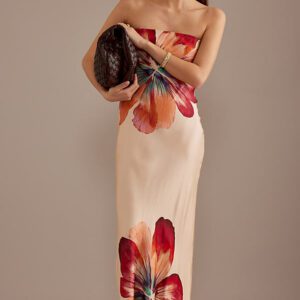 The Fleur Strapless Satin Maxi Slip Dress