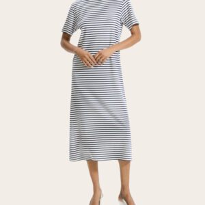 Theory Women's T-Shirt Midi Dress in Navy Multi Cotton