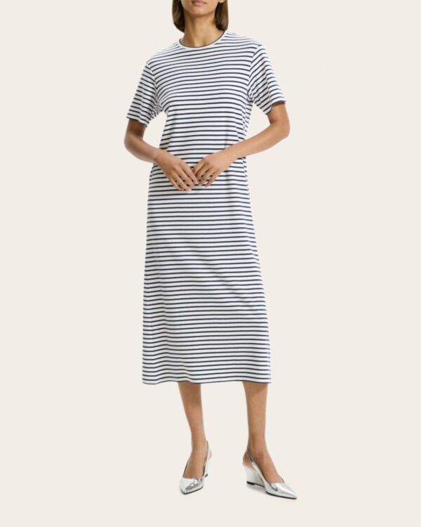 Theory Women's T-Shirt Midi Dress in Navy Multi Cotton