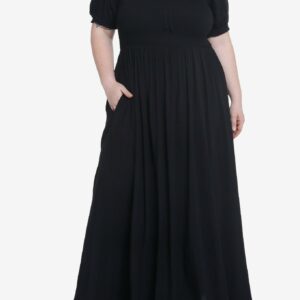 Thorn & Fable Black Smock Puff Sleeve Maxi Dress Plus Size