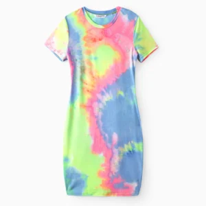 Tie Dye Short-sleeve Bodycon T-shirt Dress for Mom and Me