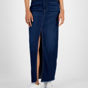 Tinseltown Juniors' Asymmetrical Denim Maxi Skirt - Atlas Wash