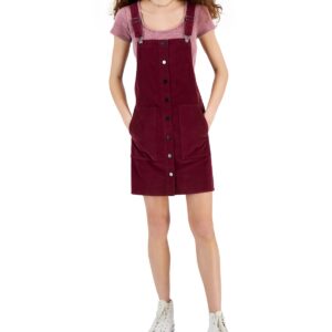 Tinseltown Juniors' Retro Velvet Button-Front Pinafore Dress - Burgundy