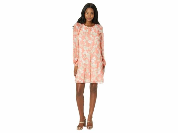 Tommy Hilfiger Long Sleeve Sussex Floral Chiffon Trapeze (Bloom/Neutral) Women's Dress