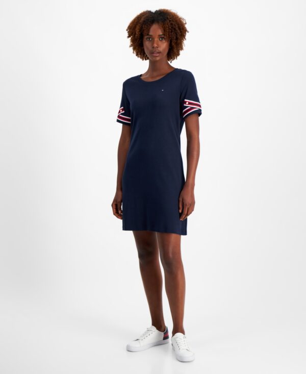 Tommy Hilfiger Women's Cotton Striped Tape-Trim T-Shirt Dress - Sky Captain