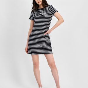 Tommy Hilfiger Women's Striped Logo Short-Sleeve T-Shirt Dress - Charcoal