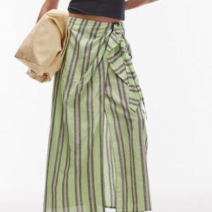 Topshop Stripe Sarong Maxi Skirt in Medium Green at Nordstrom, Size 6 Us