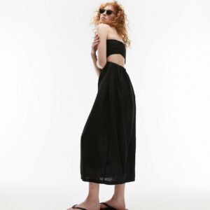 Topshop bandeau crochet cut out strapless dress in black