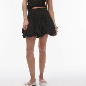 Topshop bubble tiered taffeta mini skirt in black