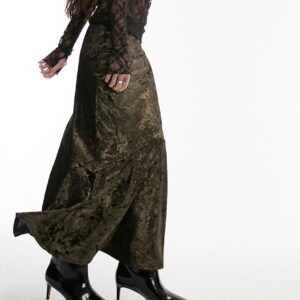 Topshop crushed velvet fishtail maxi skirt in gold