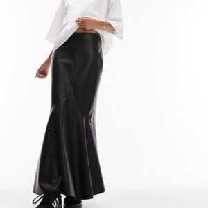 Topshop leather look fishtail maxi skirt in black