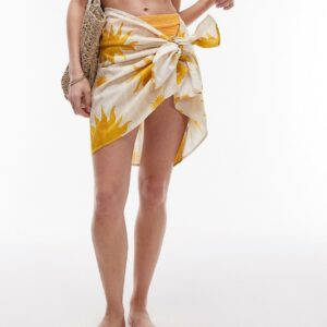 Topshop mini beach sarong skirt in sun print-Multi