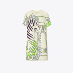 Tory Burch Printed Silk Front T-Shirt Dress