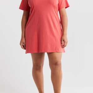 Treasure & Bond Seamed Cotton T-Shirt Dress in Red Cranberry at Nordstrom, Size 1X