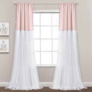 Tulle Skirt Color block Window Curtain Panels Blush/White 40x84 Set - Blush