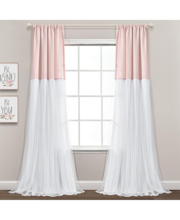 Tulle Skirt Color block Window Curtain Panels Blush/White 40x84 Set - Blush