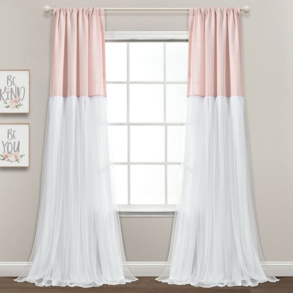 Tulle Skirt Colorblock Window Curtain Panels Blush/White 40x84 Set - Lush Decor 16T006488