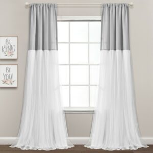 Tulle Skirt Colorblock Window Curtain Panels Light Gray/White 40x84 Set - Lush Decor 16T006489