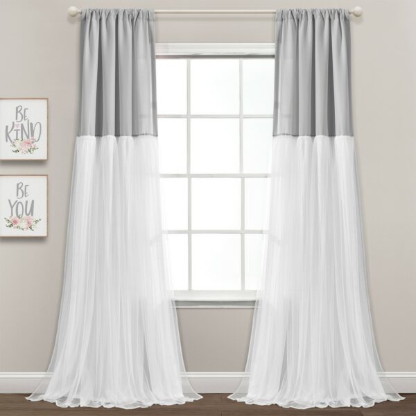 Tulle Skirt Colorblock Window Curtain Panels Light Gray/White 40x84 Set - Lush Decor 16T006489