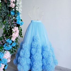 Tulle Skirt Sheer 3D Rose Floral Maxi Flower Applique Wedding