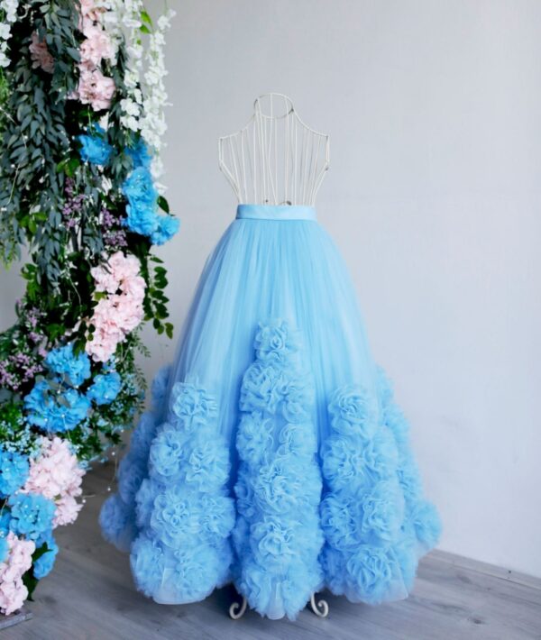 Tulle Skirt Sheer 3D Rose Floral Maxi Flower Applique Wedding