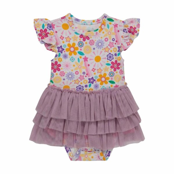 Tulle Skirted Bamboo Bodysuit - Flower Power