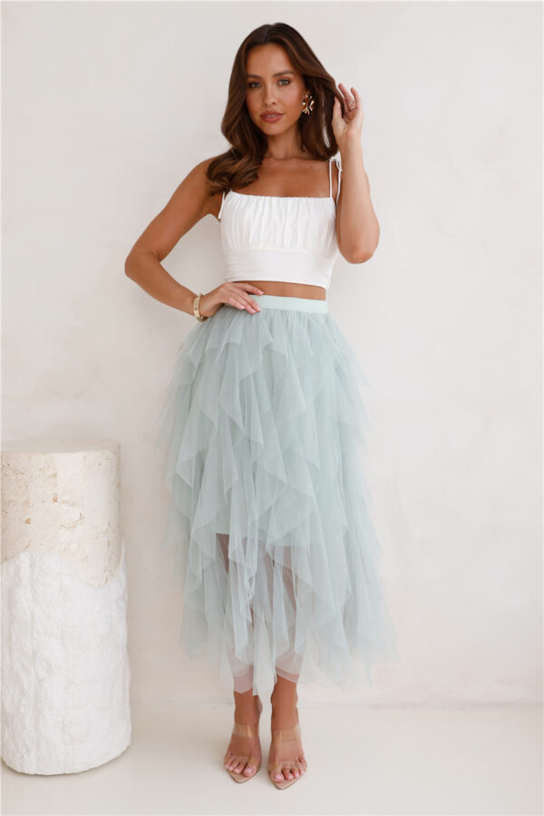 Twirl This Way Tulle Midi Skirt Sage