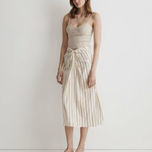 Twist-Front Sarong Midi Skirt in Stripe