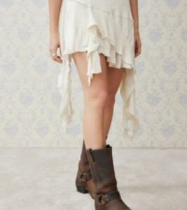 UO Asymmetrical Textured Mini Skirt - Cream L at Urban Outfitters