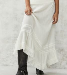 UO White Crinkle Asymmetrical Prairie Maxi Skirt - White XS at Urban Outfitters