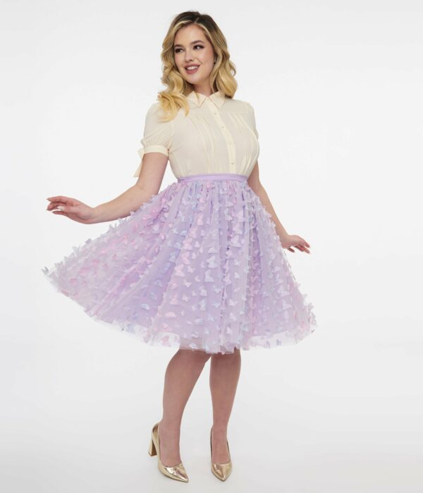 Unique Vintage 1950S Lavender & Blue Butterfly Tulle Sweetie Pie Flare Skirt