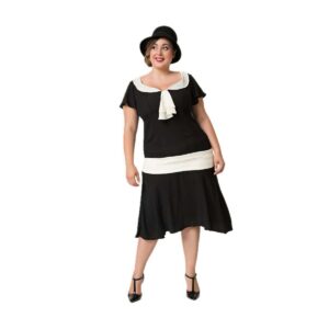 Unique Vintage Plus Size 1920s Wilshire Flapper Day Dress - Black