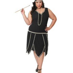 Unique Vintage Plus Size Pearl Beaded Sleeveless Petal Flapper Dress - Black