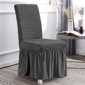 Universal Elastic Chair Covers Bubble Lattice Slipcover With Skirt (Set Of 6)