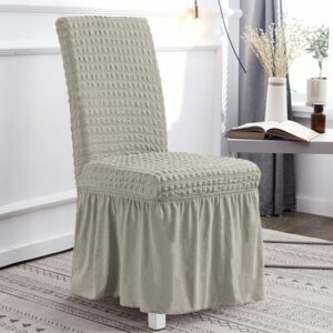 Universal Elastic Chair Covers Bubble Lattice Slipcover With Skirt(Set Of 4)