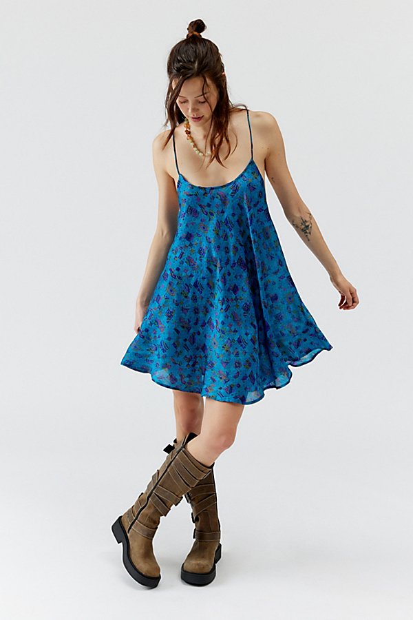 Urban Renewal Remade Sari Mini Slip Dress in Blue, Women's at Urban Outfitters