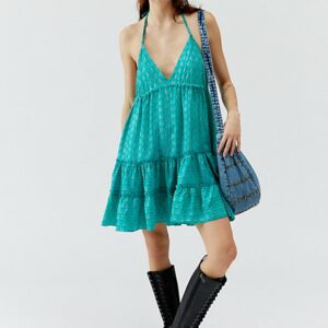 Urban Renewal Remade Sari Ruffle Mini Dress in Cool Tones, Women's at Urban Outfitters