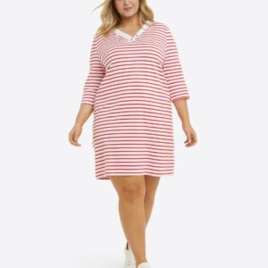 V-Neck T-Shirt Dress in Lipstick Red Mariner Stripe