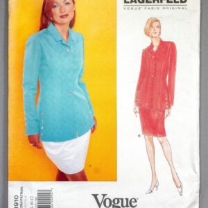 V1910 | Szs 8-12 Karl Lagerfeld Vogue Paris Original 1910 90S Misses Suit Sewing Pattern Seam Fitted Long Jacket, Bubble & Pencil Skirts