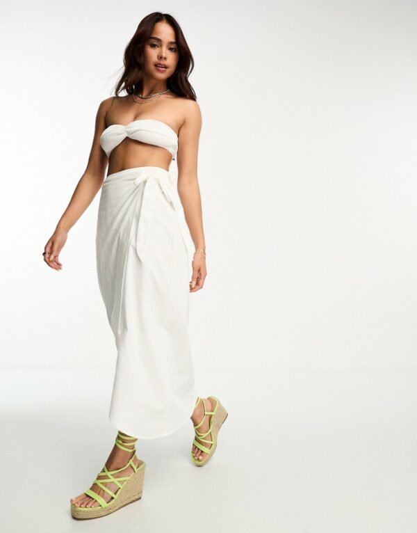 Vero Moda sarong maxi beach skirt in white