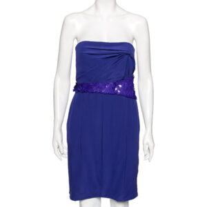 Versace Blue Crepe Embellished Detail Strapless Mini Dress M