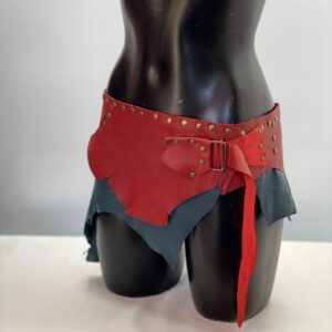 Viking Women's Studded Leather Skirt, Adjustable Size Blue & Red Asymmetrical Skirt